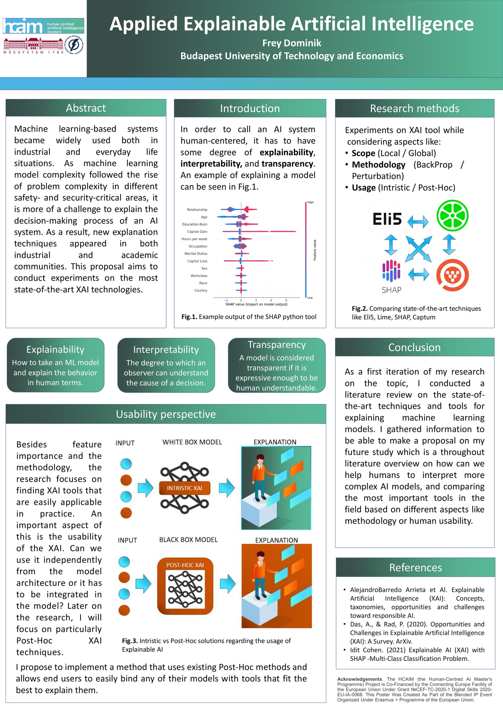 Research poster by Dominik Frey (Budapest University of Technology and Economics): Applied Explainable Artificial Intelligence